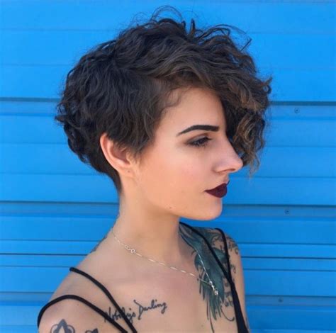 asymmetrical curly hair|curly asymmetrical pixie haircut.